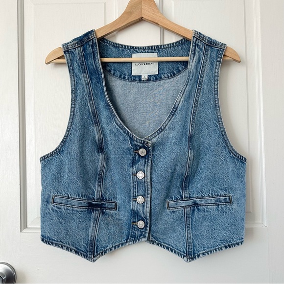 Lucky Brand Jackets & Blazers - Lucky Brand Tailored Women’s Denim Vest Crop Top Western Boho Size L